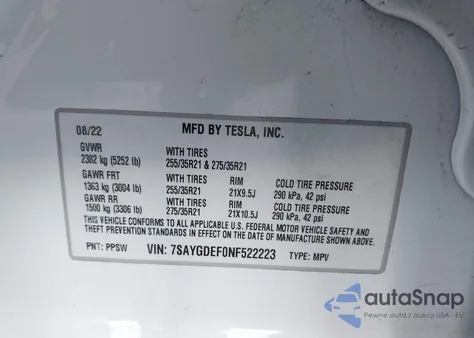 2022 Tesla Model Y Performance Dual Motor All-Wheel Drive from USA, damaged, VIN 7SAYGDEF0NF522223